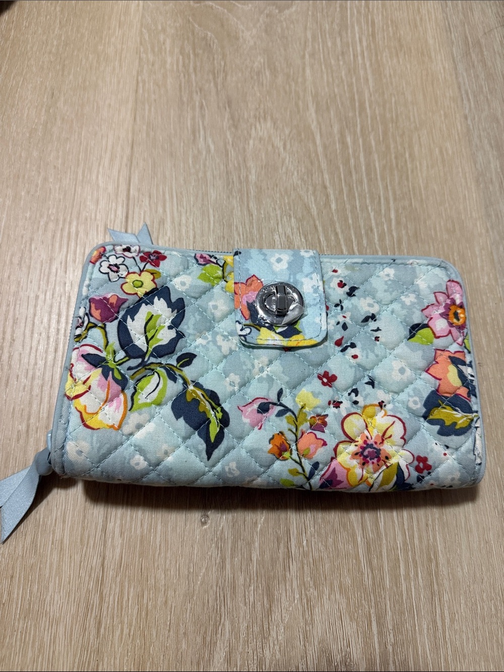 Vera Bradley Quilted Floral Wallet in Light Blue with Multicolor Blooms